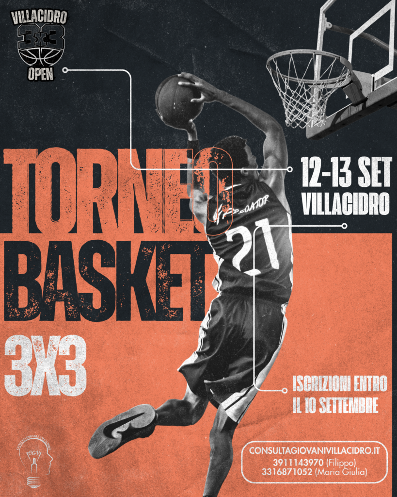 Locandina Torneo Basket 3x3 - Villacidro 3x3 Open, 12-13 settembre a Villacidro, iscrizioni entro il 10 settembre